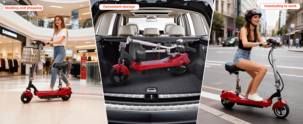 Unificare M5 Electric Scooter with Seat  350W Motor  24V 12Ah Battery  8 inch Tires  20km/h Max Speed  12km Range - Red