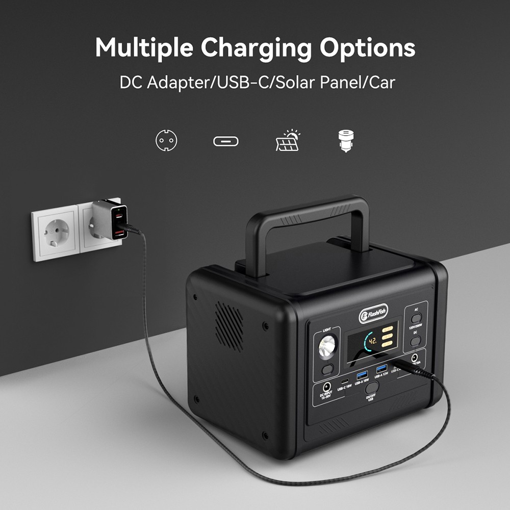 Flashfish T200 200W Portable Power Station  153 6Wh LiFePO4 Battery  400W Surge  Pure Sine Wave AC  60W PD USB-C Fast Recharge