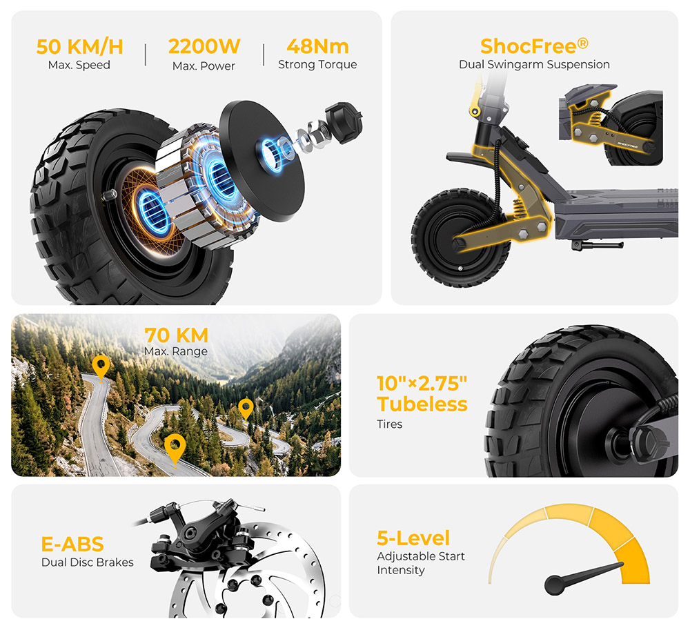 Ausom Gosoul 2 Dual Motor Electric Scooter 2200W 48V 13 5Ah-EU Plug