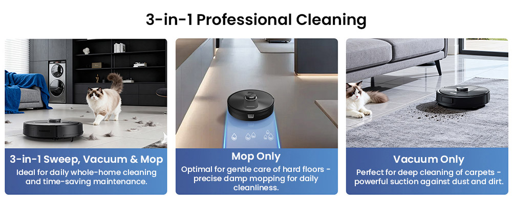 Proscenic Q10 Robot Vacuum Cleaner with Mop 8000Pa Strong Suction 360° LIDAR Navigation 200-Min Runtime Auto-Recharge