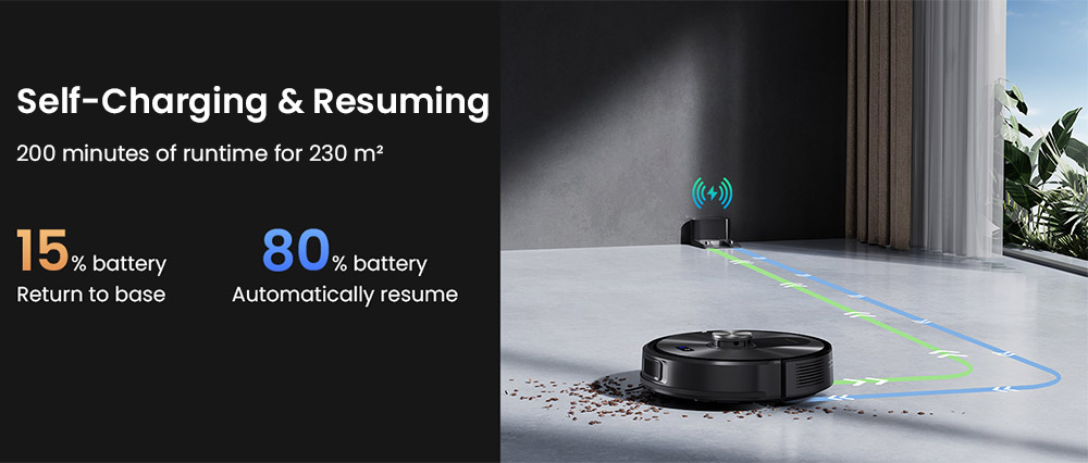 Proscenic Q10 Robot Vacuum Cleaner with Mop 8000Pa Strong Suction 360° LIDAR Navigation 200-Min Runtime Auto-Recharge
