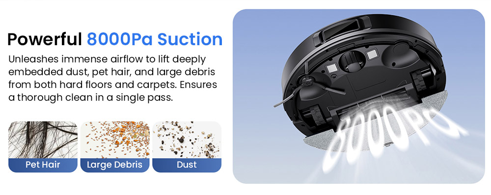 Proscenic Q10 Robot Vacuum Cleaner with Mop 8000Pa Strong Suction 360° LIDAR Navigation 200-Min Runtime Auto-Recharge