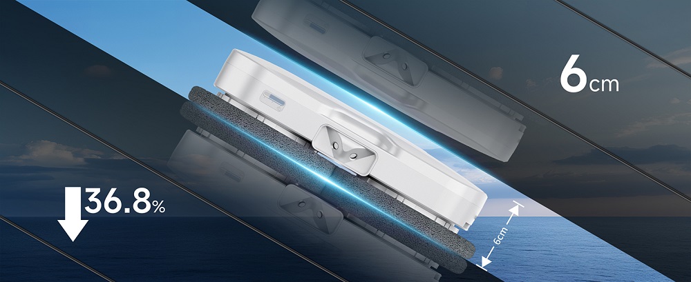 FMART T11 Fensterputzroboter mit 10 Wischt&uuml;chern, 5300Pa Saugkraft, 4-Wege-Automatik-Spr&uuml;hfunktion, 100ml Tank, 60mm schlankes Design, 20min Laufzeit, 4m Sicherheitsseil, intelligente Navigation, Fernbedienung