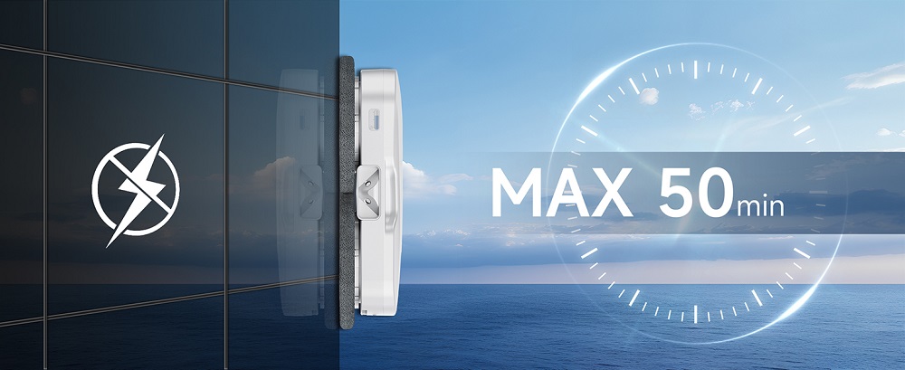 FMART T11 Fensterputzroboter mit 10 Wischt&uuml;chern, 5300Pa Saugkraft, 4-Wege-Automatik-Spr&uuml;hfunktion, 100ml Tank, 60mm schlankes Design, 20min Laufzeit, 4m Sicherheitsseil, intelligente Navigation, Fernbedienung