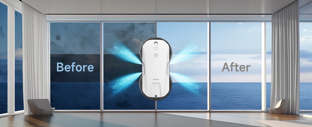 FMART T11 Fensterputzroboter mit 10 Wischt&uuml;chern, 5300Pa Saugkraft, 4-Wege-Automatik-Spr&uuml;hfunktion, 100ml Tank, 60mm schlankes Design, 20min Laufzeit, 4m Sicherheitsseil, intelligente Navigation, Fernbedienung