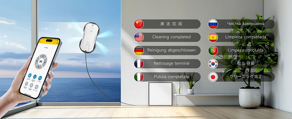 FMART T11 Fensterputzroboter mit 10 Wischt&uuml;chern, 5300Pa Saugkraft, 4-Wege-Automatik-Spr&uuml;hfunktion, 100ml Tank, 60mm schlankes Design, 20min Laufzeit, 4m Sicherheitsseil, intelligente Navigation, Fernbedienung