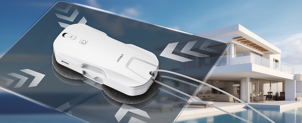 FMART T11 Fensterputzroboter mit 10 Wischt&uuml;chern, 5300Pa Saugkraft, 4-Wege-Automatik-Spr&uuml;hfunktion, 100ml Tank, 60mm schlankes Design, 20min Laufzeit, 4m Sicherheitsseil, intelligente Navigation, Fernbedienung