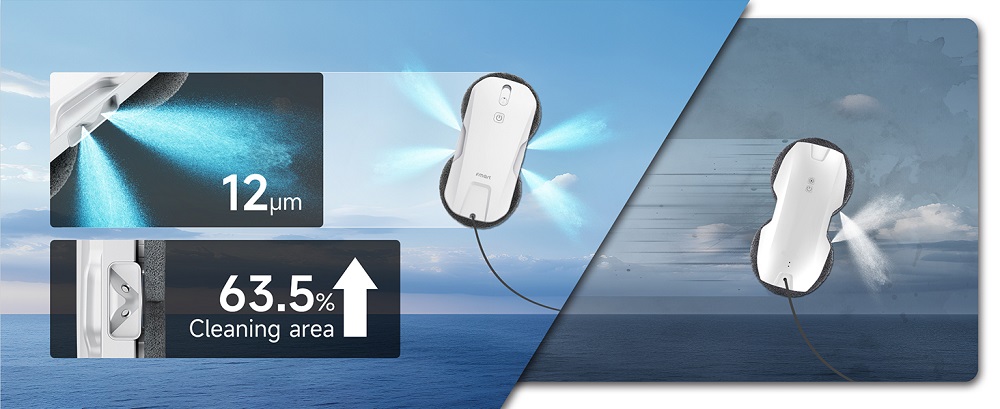 FMART T11 Fensterputzroboter mit 10 Wischt&uuml;chern, 5300Pa Saugkraft, 4-Wege-Automatik-Spr&uuml;hfunktion, 100ml Tank, 60mm schlankes Design, 20min Laufzeit, 4m Sicherheitsseil, intelligente Navigation, Fernbedienung