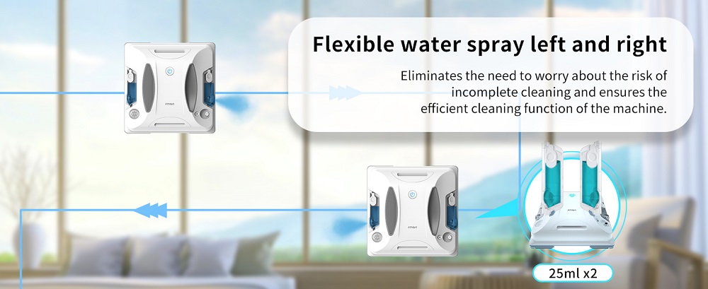 FMART W6 Ablaktiszt&iacute;t&oacute; Robot, 3800Pa Erőteljes Sz&iacute;v&oacute;erő, Kettős Ultrahangos V&iacute;zpermetez&eacute;s, AI SLAM Navig&aacute;ci&oacute;, Alkalmaz&aacute;s &eacute;s 2.4G T&aacute;vir&aacute;ny&iacute;t&oacute;, UPS Tartal&eacute;k, Belt&eacute;ri &eacute;s Magas&eacute;p&iacute;t&eacute;si Keret N&eacute;lk&uuml;li Ablakokhoz
