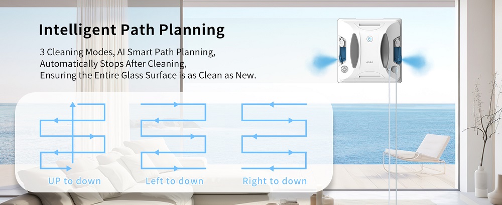 FMART W6 Ablaktiszt&iacute;t&oacute; Robot, 3800Pa Erőteljes Sz&iacute;v&oacute;erő, Kettős Ultrahangos V&iacute;zpermetez&eacute;s, AI SLAM Navig&aacute;ci&oacute;, Alkalmaz&aacute;s &eacute;s 2.4G T&aacute;vir&aacute;ny&iacute;t&oacute;, UPS Tartal&eacute;k, Belt&eacute;ri &eacute;s Magas&eacute;p&iacute;t&eacute;si Keret N&eacute;lk&uuml;li Ablakokhoz