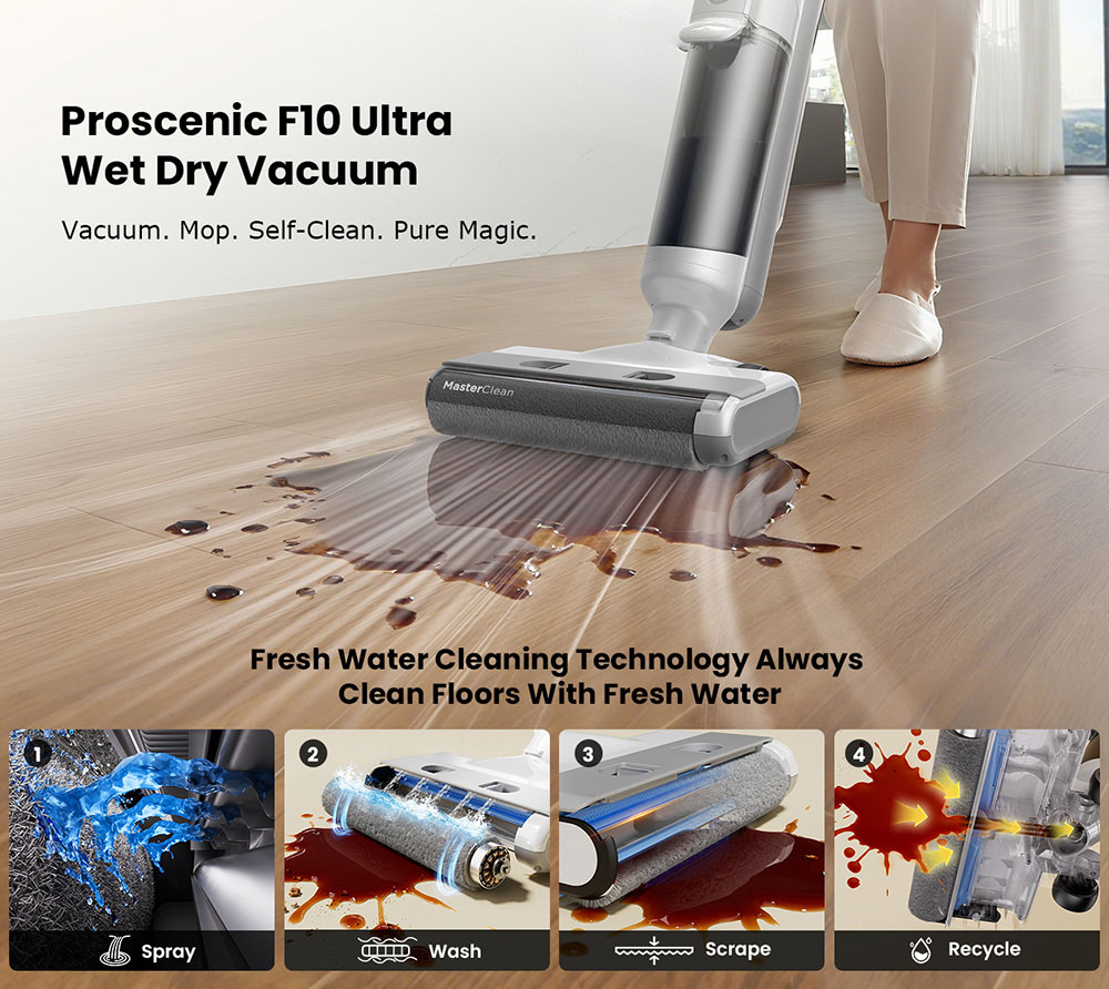 Proscenic F10 Ultra 3-in-1 Cordless Vacuum Cleaner  Wet
