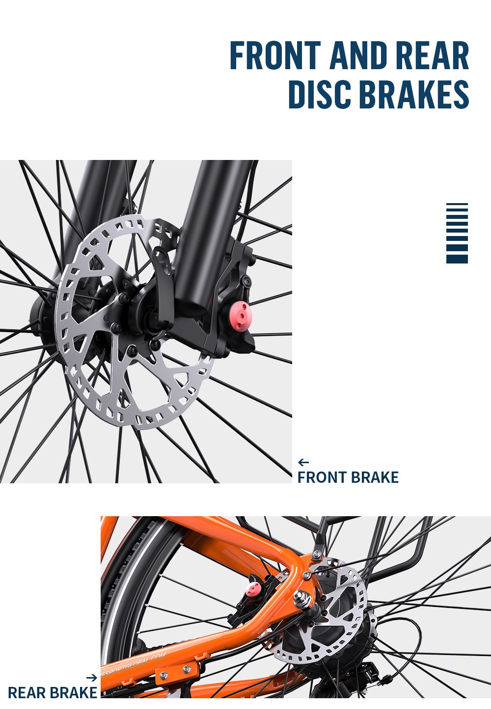 Onesport OT05 Pro V&eacute;lo &eacute;lectrique, moteur 250 W, batterie 36 V 22,5 Ah, pneus 700*50C, vitesse maximale 25 km/h, autonomie 140 km, freins &agrave; disque hydrauliques, fourche &agrave; suspension avant, transmission Shimano 7 vitesses - Orange