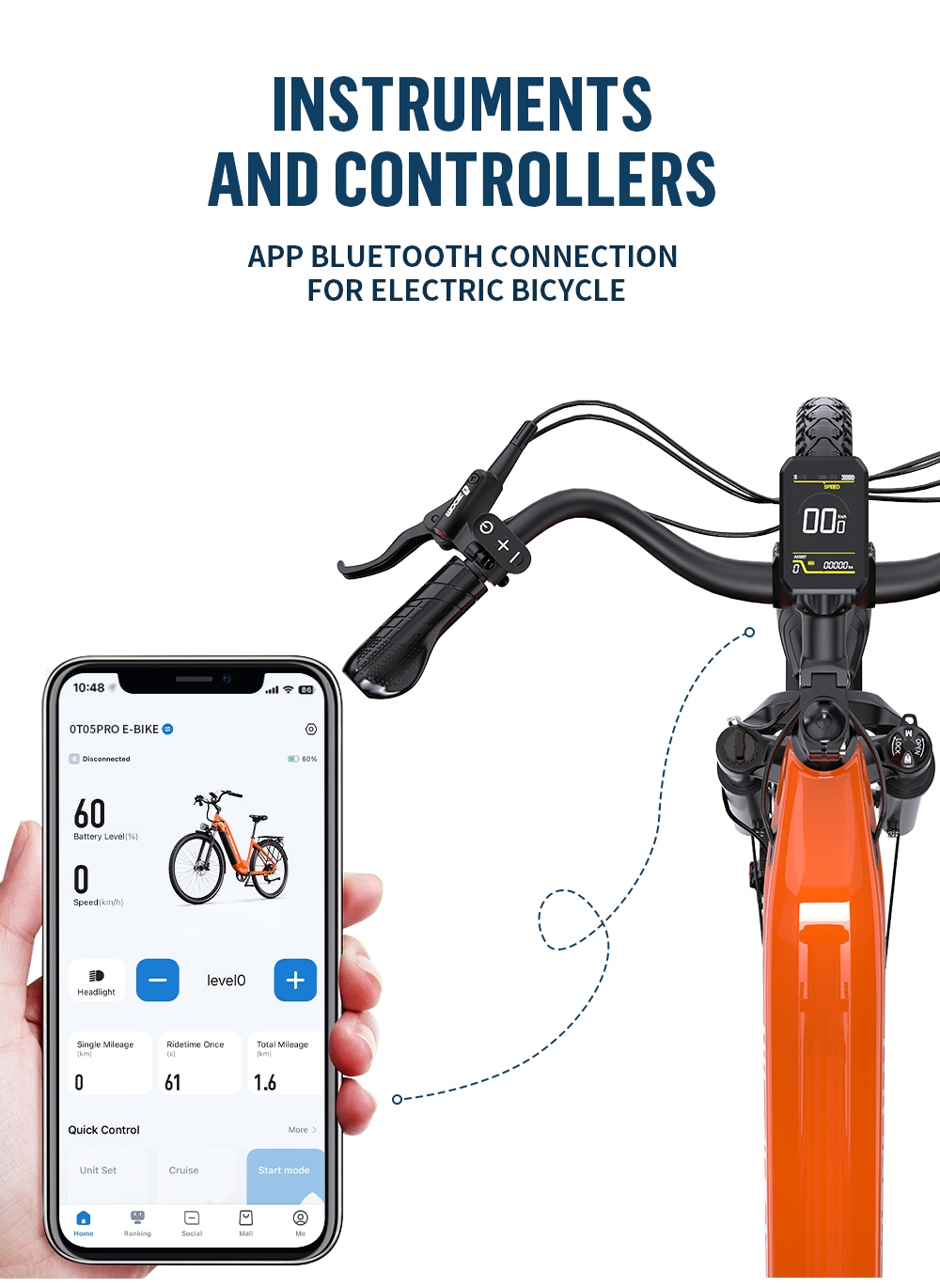 Onesport OT05 Pro V&eacute;lo &eacute;lectrique, moteur 250 W, batterie 36 V 22,5 Ah, pneus 700*50C, vitesse maximale 25 km/h, autonomie 140 km, freins &agrave; disque hydrauliques, fourche &agrave; suspension avant, transmission Shimano 7 vitesses - Orange