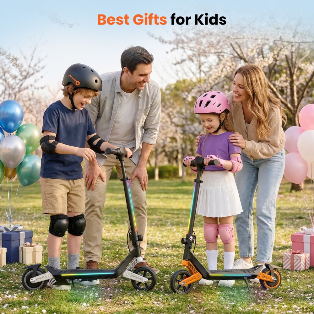 Trottinette électrique pour enfants iScooter K6, moteur 150W, batterie 21V 2.6Ah, vitesse maximale 16 km/h, autonomie 9 km, 3 modes de vitesse, hauteur réglable, pliable avec éclairage LED et Bluetooth, charge maximale 70 kg.