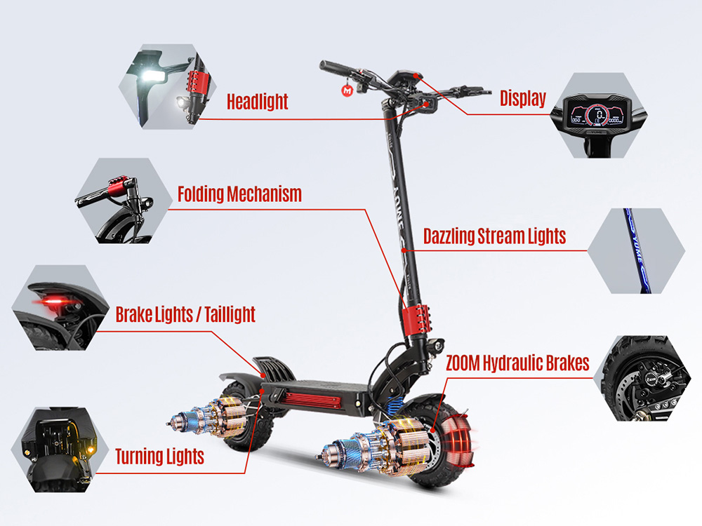 YUME Raptor elektromos robog&oacute;, 6000W-os kettős motor, 60V 30Ah akkumul&aacute;tor, 80km/h sebess&eacute;g, 96km hat&oacute;t&aacute;v, 11