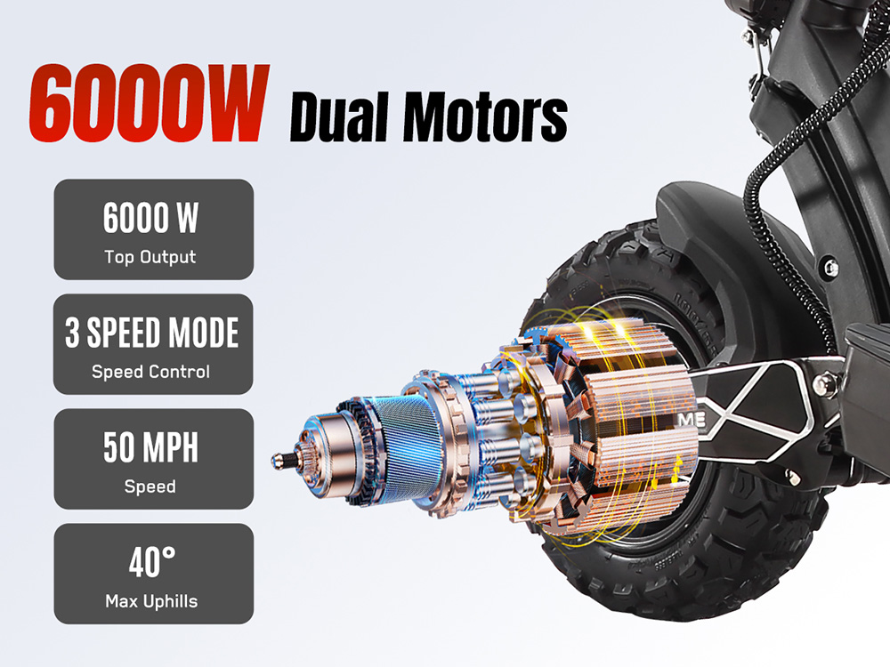 YUME Raptor elektromos robog&oacute;, 6000W-os kettős motor, 60V 30Ah akkumul&aacute;tor, 80km/h sebess&eacute;g, 96km hat&oacute;t&aacute;v, 11