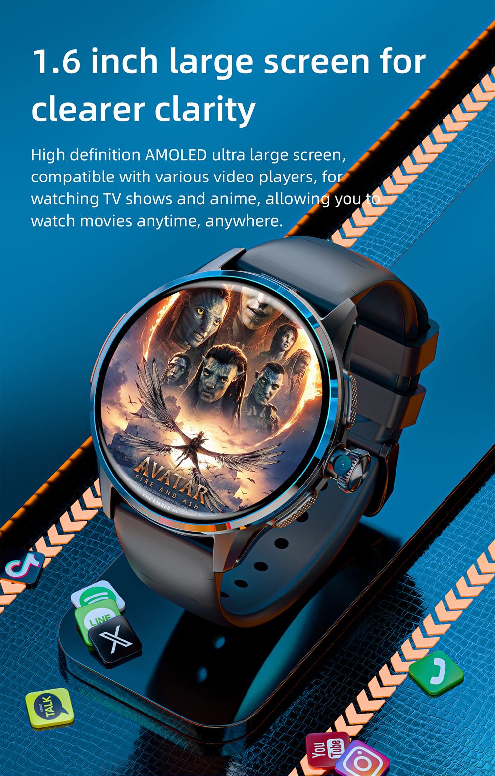 LOKMAT APPLLP 3 Smartwatch, 1,6-Zoll-AMOLED-HD-Display, SIM-Karten-Unterst&uuml;tzung, 3GB+32GB Speicher, GPS- und WiFi-Konnektivit&auml;t, Android-Smartwatch, Gesundheits&uuml;berwachung und Fitness-Tracker - Schwarz