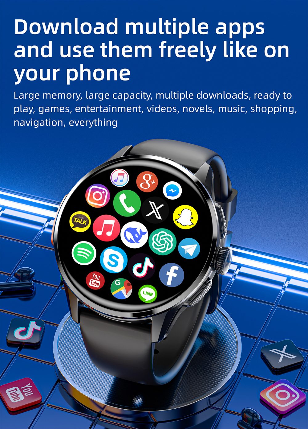 LOKMAT APPLLP 3 Smartwatch, 1,6-Zoll-AMOLED-HD-Display, SIM-Karten-Unterst&uuml;tzung, 3GB+32GB Speicher, GPS- und WiFi-Konnektivit&auml;t, Android-Smartwatch, Gesundheits&uuml;berwachung und Fitness-Tracker - Schwarz