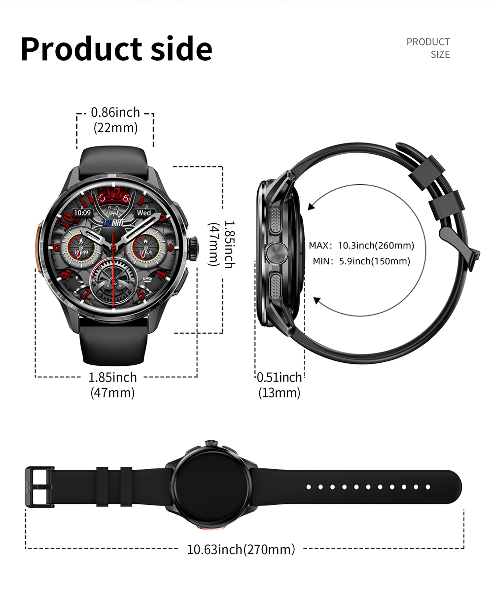 LOKMAT APPLLP 3 Smartwatch, 1,6-Zoll-AMOLED-HD-Display, SIM-Karten-Unterst&uuml;tzung, 3GB+32GB Speicher, GPS- und WiFi-Konnektivit&auml;t, Android-Smartwatch, Gesundheits&uuml;berwachung und Fitness-Tracker - Schwarz