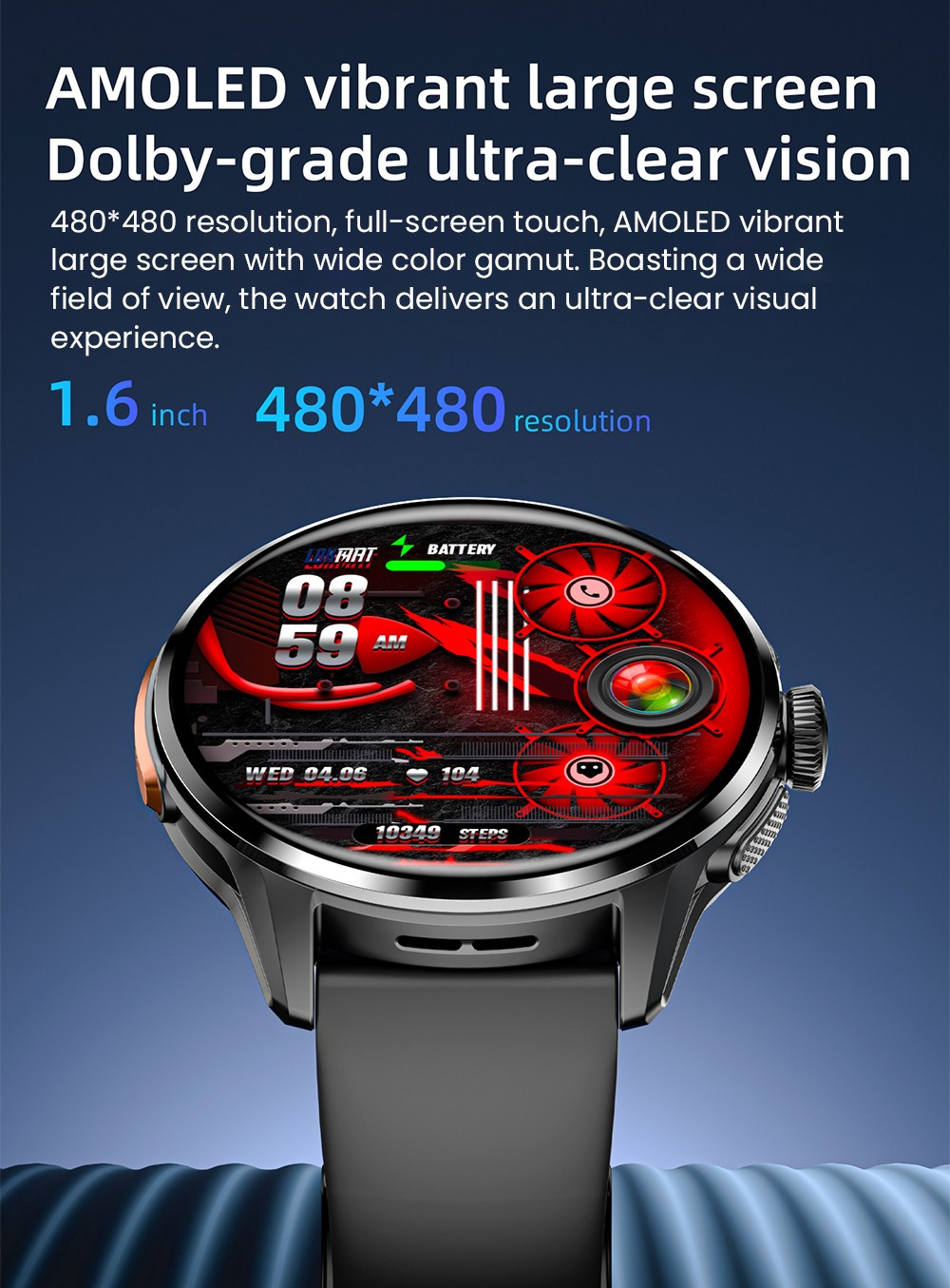 LOKMAT APPLLP 3 Smartwatch, 1,6-Zoll-AMOLED-HD-Display, SIM-Karten-Unterst&uuml;tzung, 3GB+32GB Speicher, GPS- und WiFi-Konnektivit&auml;t, Android-Smartwatch, Gesundheits&uuml;berwachung und Fitness-Tracker - Schwarz