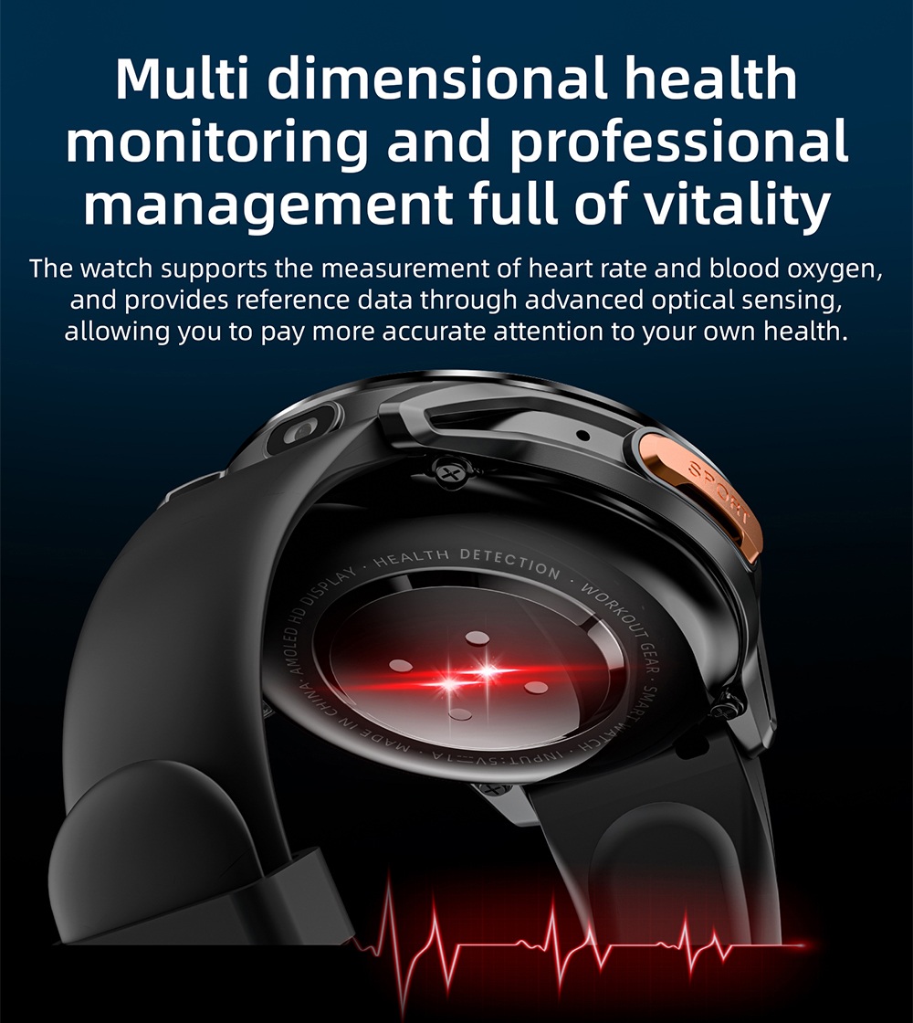 LOKMAT APPLLP 3 Smartwatch, 1,6-Zoll-AMOLED-HD-Display, SIM-Karten-Unterst&uuml;tzung, 3GB+32GB Speicher, GPS- und WiFi-Konnektivit&auml;t, Android-Smartwatch, Gesundheits&uuml;berwachung und Fitness-Tracker - Schwarz