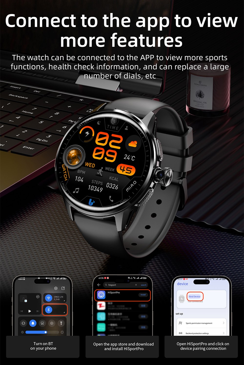 LOKMAT APPLLP 3 Smartwatch, 1,6-Zoll-AMOLED-HD-Display, SIM-Karten-Unterst&uuml;tzung, 3GB+32GB Speicher, GPS- und WiFi-Konnektivit&auml;t, Android-Smartwatch, Gesundheits&uuml;berwachung und Fitness-Tracker - Schwarz