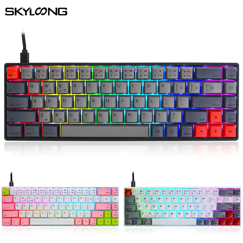 Refurbished Skyloong GK68 68keys 65% Gasket RGB Hot-Swappable Bluetooth Mechanical Keyboard Gateron Yellow Switch - White