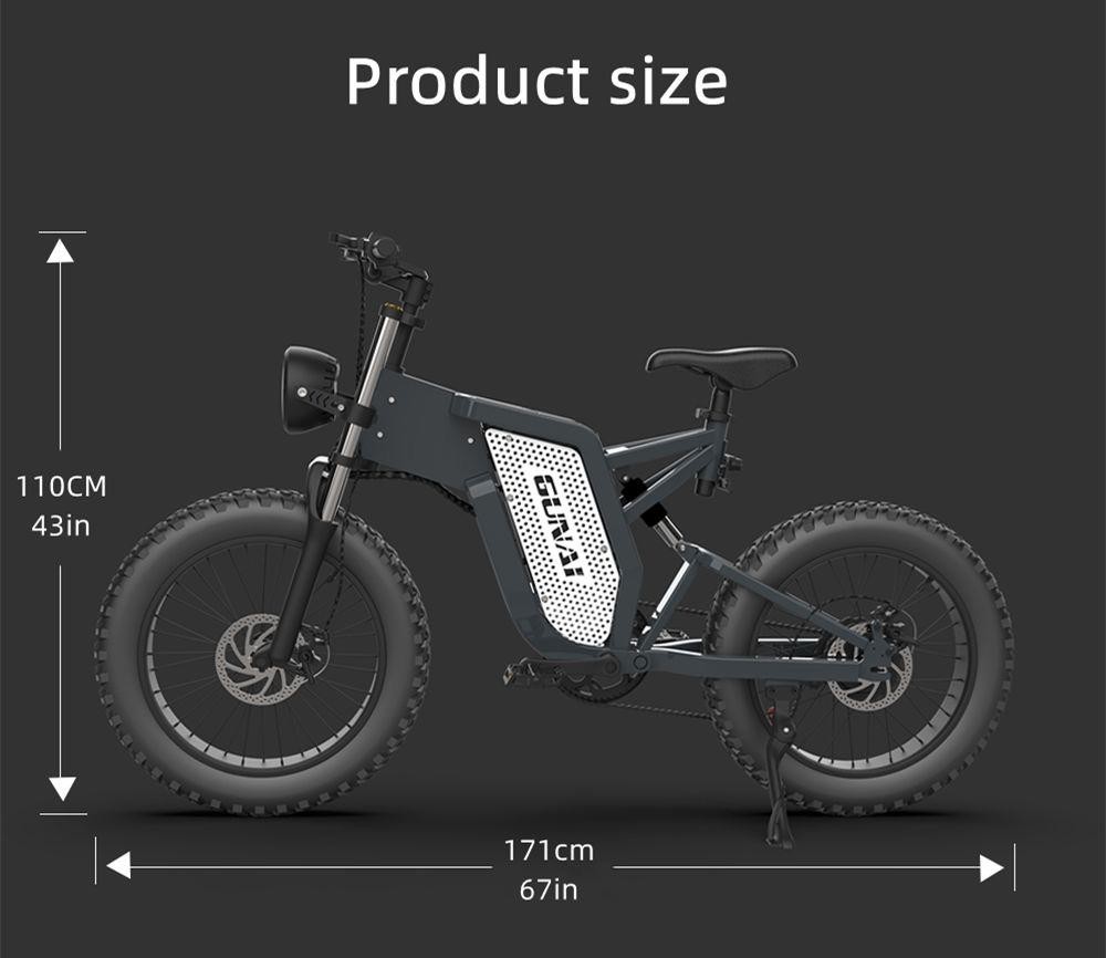 GUNAI MX25 48V 25Ah 1000W 20X4 0 inch Electric Bicycle Oil Brakes 50-60KM Mileage 200KG Payload EBike Black