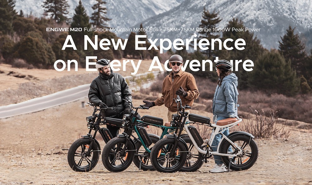 ENGWE M20 Electric Bike 20*4 0'' Fat Tires 750W Brushless Motor 45km/h Max Speed 48V 13Ah Battery 75km Range - White